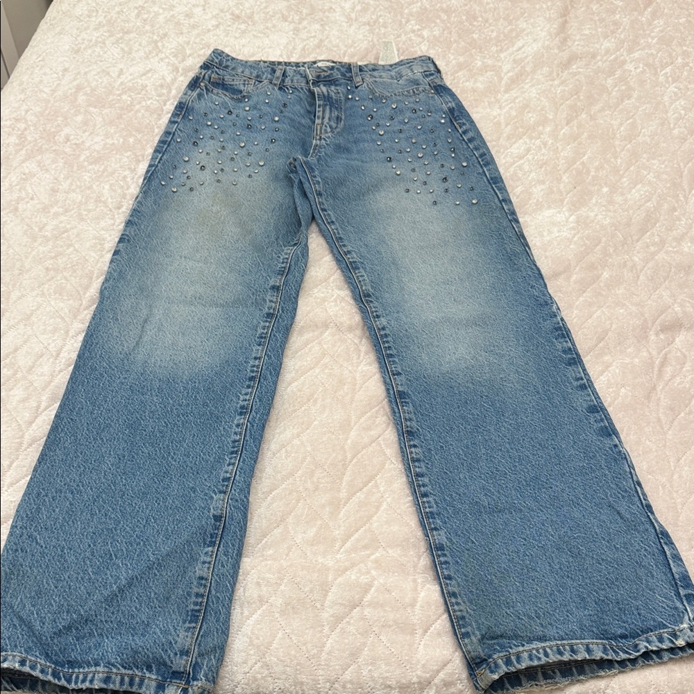 Zara Blue Wide Leg Jeans with Stud Detailing - Picture 2 of 5